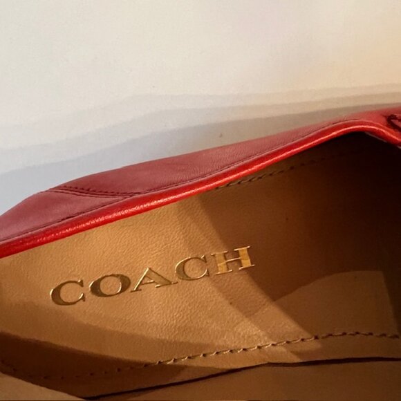 Coach Red Leather Chain Loafers Size 6.5 | Horsebit Style Slip-On Flats - Picture 4 of 7